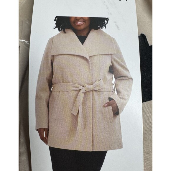 Tahari Coat Womens XXL Cream Wrap Faux Wool Water-Resistant Pockets Tie Belt 2XL - Picture 12 of 12